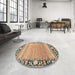 Round Machine Washable Abstract Chestnut Brown Rug in a Office, wshabs1837