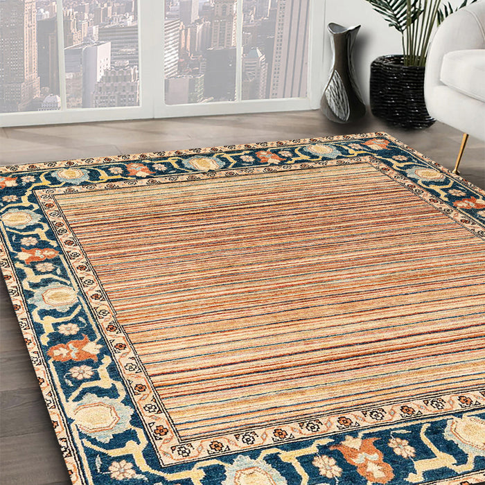 Abstract Chestnut Brown Oriental Rug in Family Room, abs1837