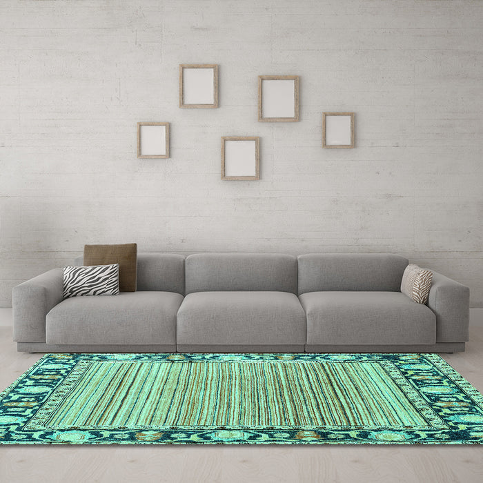 Machine Washable Oriental Turquoise Modern Area Rugs in a Living Room,, wshabs1837turq
