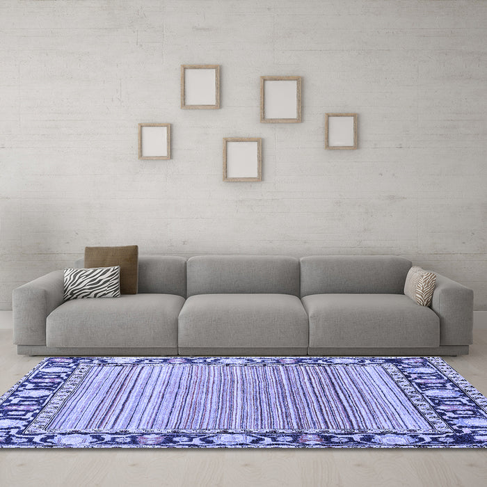 Machine Washable Oriental Blue Modern Rug in a Living Room, wshabs1837blu