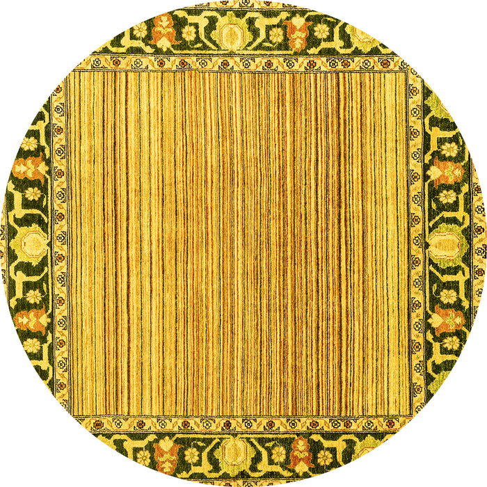 Round Machine Washable Oriental Yellow Modern Rug, wshabs1837yw