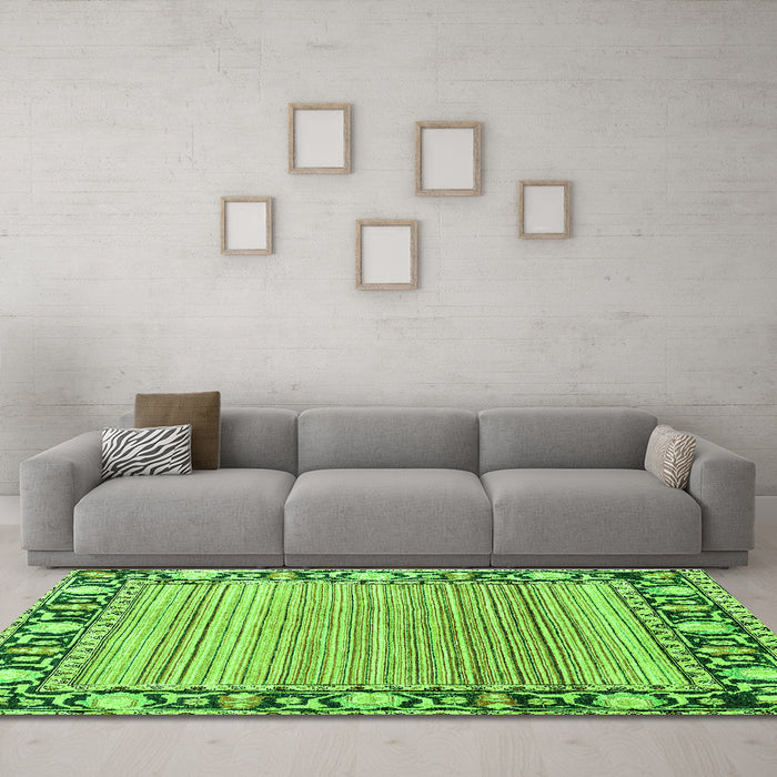 Machine Washable Oriental Green Modern Area Rugs in a Living Room,, wshabs1837grn