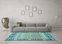 Machine Washable Oriental Light Blue Modern Rug, wshabs1837lblu