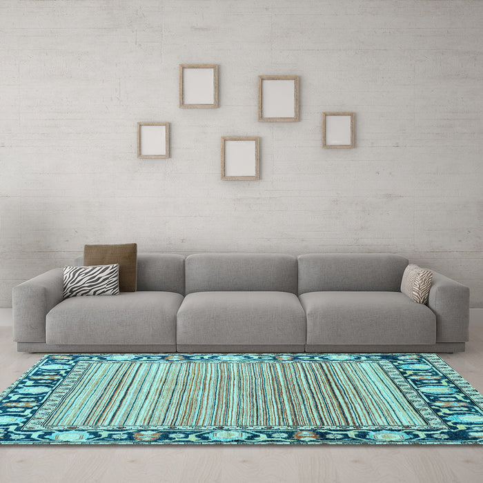 Machine Washable Oriental Light Blue Modern Rug in a Living Room, wshabs1837lblu
