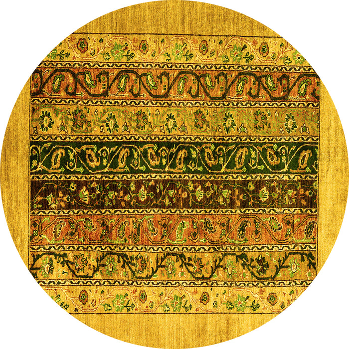 Round Machine Washable Oriental Yellow Modern Rug, wshabs1838yw