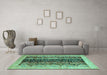 Machine Washable Oriental Turquoise Modern Area Rugs in a Living Room,, wshabs1838turq