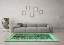 Machine Washable Oriental Turquoise Modern Area Rugs in a Living Room,, wshabs1838turq