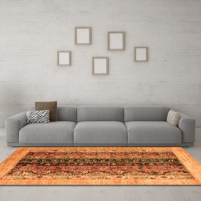 Machine Washable Oriental Orange Modern Area Rugs in a Living Room, wshabs1838org
