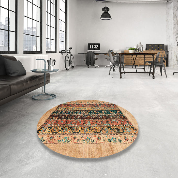 Round Machine Washable Abstract Saddle Brown Rug in a Office, wshabs1838