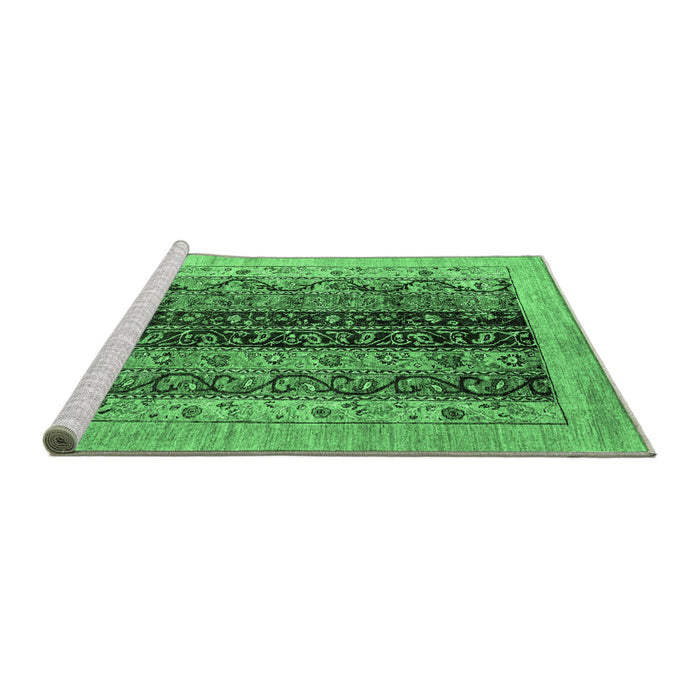 Sideview of Machine Washable Oriental Emerald Green Modern Area Rugs, wshabs1838emgrn