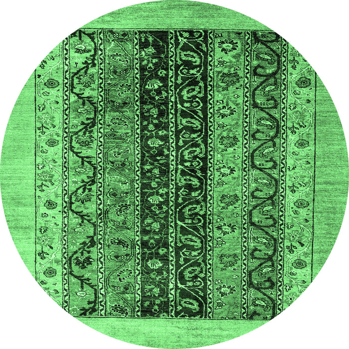 Round Machine Washable Oriental Emerald Green Modern Area Rugs, wshabs1838emgrn