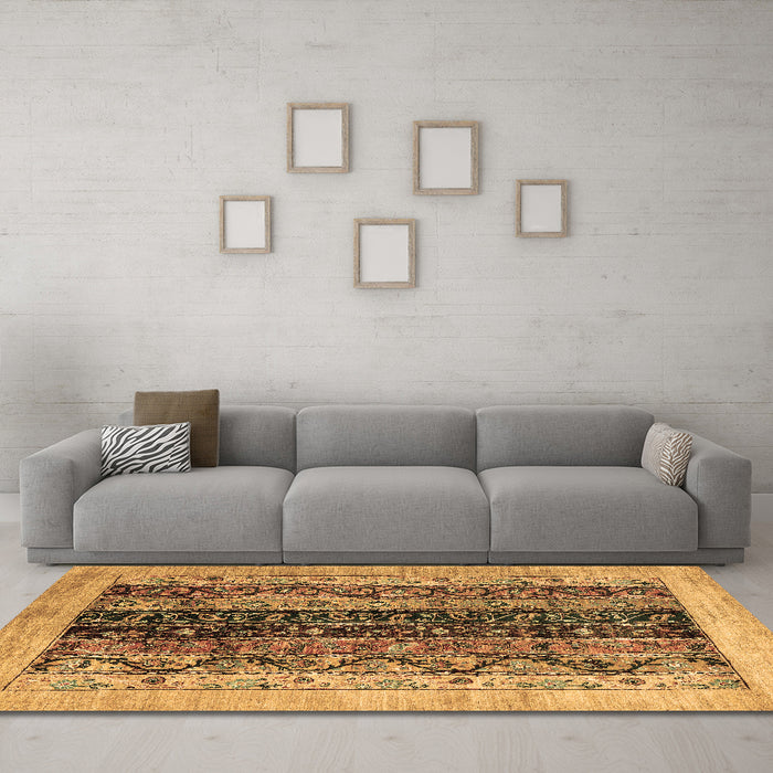 Machine Washable Oriental Brown Modern Rug in a Living Room,, wshabs1838brn