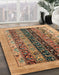 Abstract Saddle Brown Oriental Rug in Family Room, abs1838