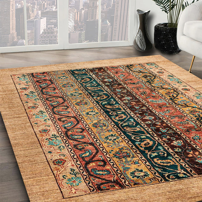 Abstract Saddle Brown Oriental Rug in Family Room, abs1838