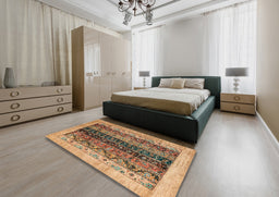 Abstract Saddle Brown Oriental Rug in a Bedroom, abs1838