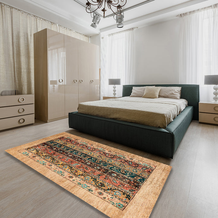 Abstract Saddle Brown Oriental Rug in a Bedroom, abs1838