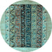 Round Machine Washable Oriental Light Blue Modern Rug, wshabs1838lblu