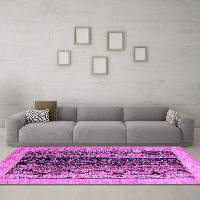 Machine Washable Oriental Purple Modern Area Rugs in a Living Room, wshabs1838pur