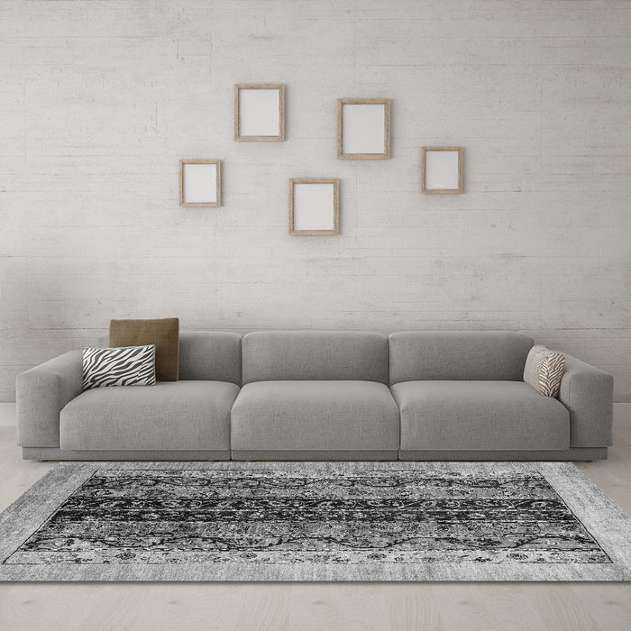 Machine Washable Oriental Gray Modern Rug in a Living Room,, wshabs1838gry