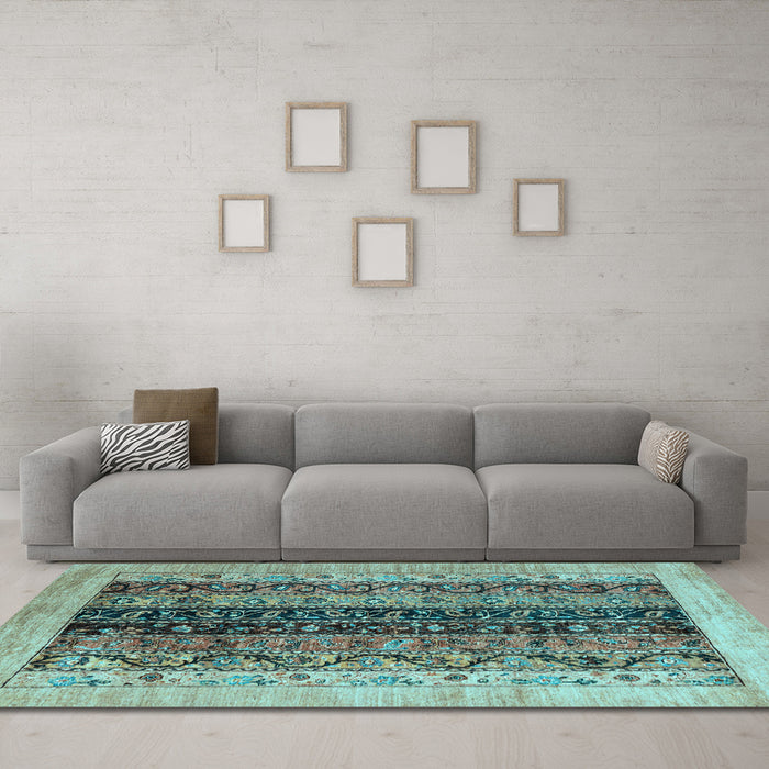Machine Washable Oriental Light Blue Modern Rug in a Living Room, wshabs1838lblu