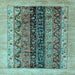 Square Machine Washable Oriental Light Blue Modern Rug, wshabs1838lblu