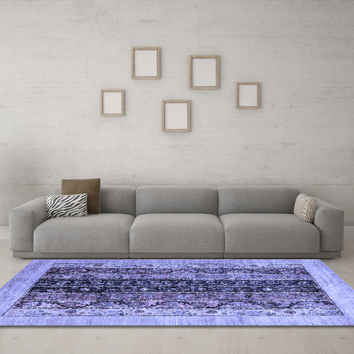 Machine Washable Oriental Blue Modern Rug in a Living Room, wshabs1838blu