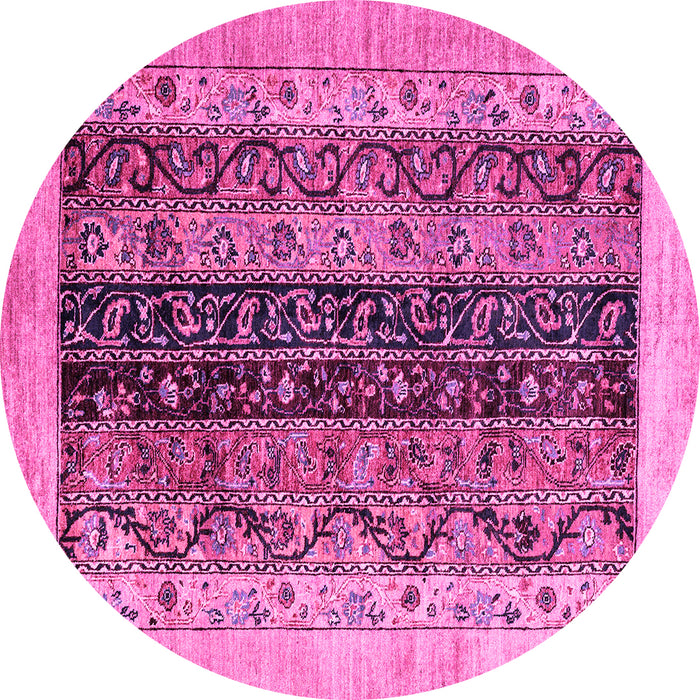 Round Machine Washable Oriental Pink Modern Rug, wshabs1838pnk