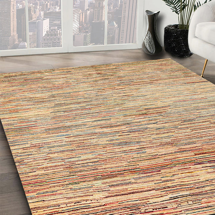 Abstract Brown Gold Oriental Rug in Family Room, abs1839