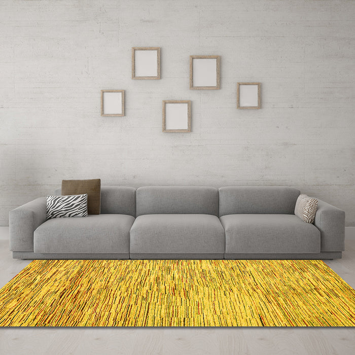 Machine Washable Oriental Yellow Modern Rug in a Living Room, wshabs1839yw