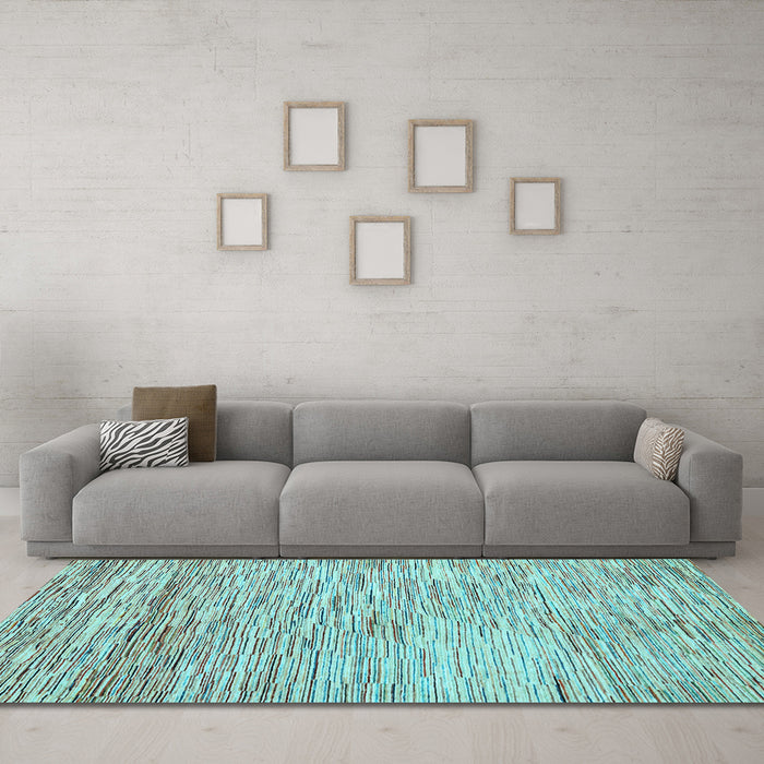 Machine Washable Oriental Light Blue Modern Rug in a Living Room, wshabs1839lblu