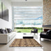 Square Abstract Saddle Brown Modern Rug in a Living Room, abs183