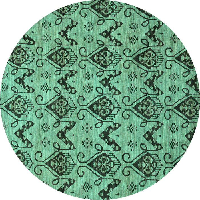 Round Machine Washable Abstract Turquoise Modern Area Rugs, wshabs183turq