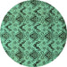 Round Machine Washable Abstract Turquoise Modern Area Rugs, wshabs183turq