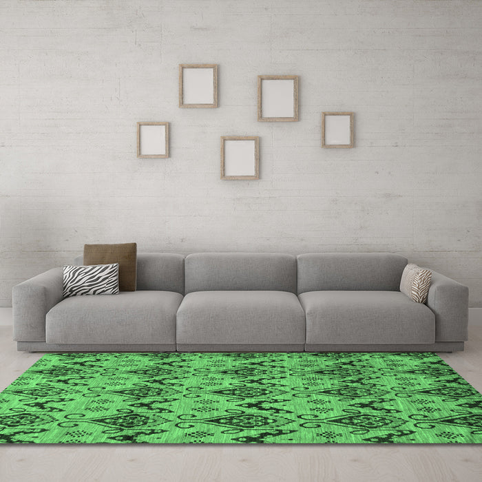 Machine Washable Abstract Emerald Green Modern Area Rugs in a Living Room,, wshabs183emgrn