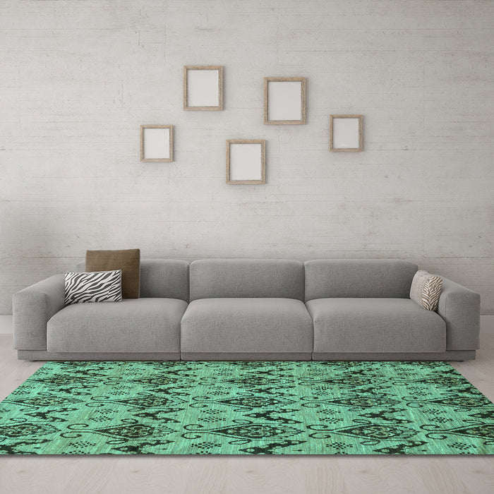 Machine Washable Abstract Turquoise Modern Area Rugs in a Living Room,, wshabs183turq