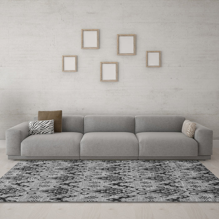 Machine Washable Abstract Gray Modern Rug in a Living Room,, wshabs183gry