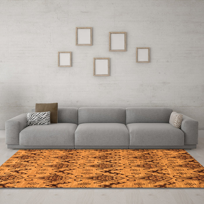 Machine Washable Abstract Orange Modern Area Rugs in a Living Room, wshabs183org