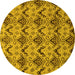 Round Machine Washable Abstract Yellow Modern Rug, wshabs183yw