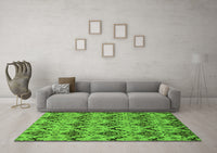 Machine Washable Abstract Green Modern Rug, wshabs183grn