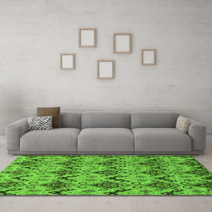 Machine Washable Abstract Green Modern Area Rugs in a Living Room,, wshabs183grn