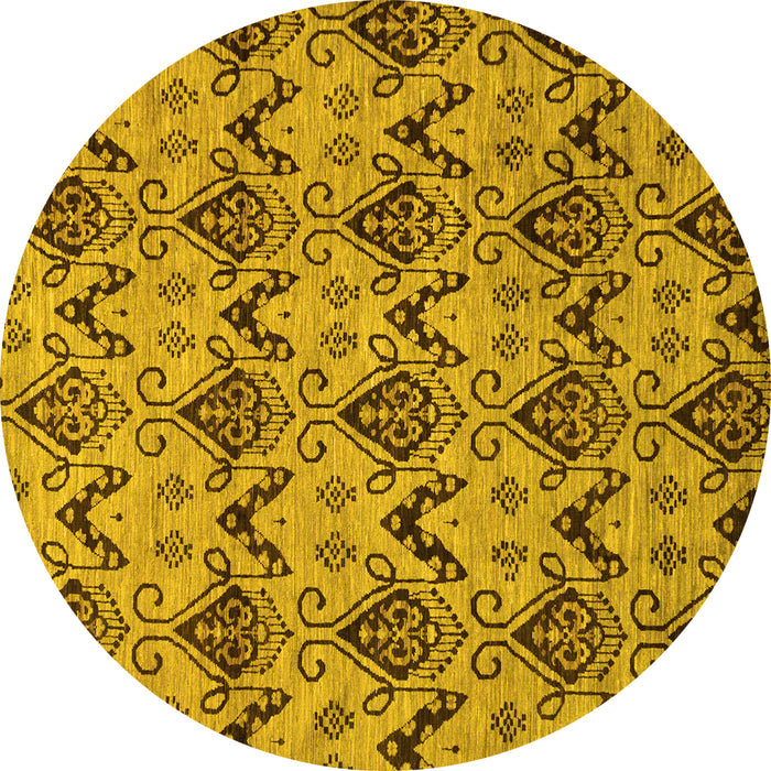 Round Abstract Yellow Modern Rug, abs183yw