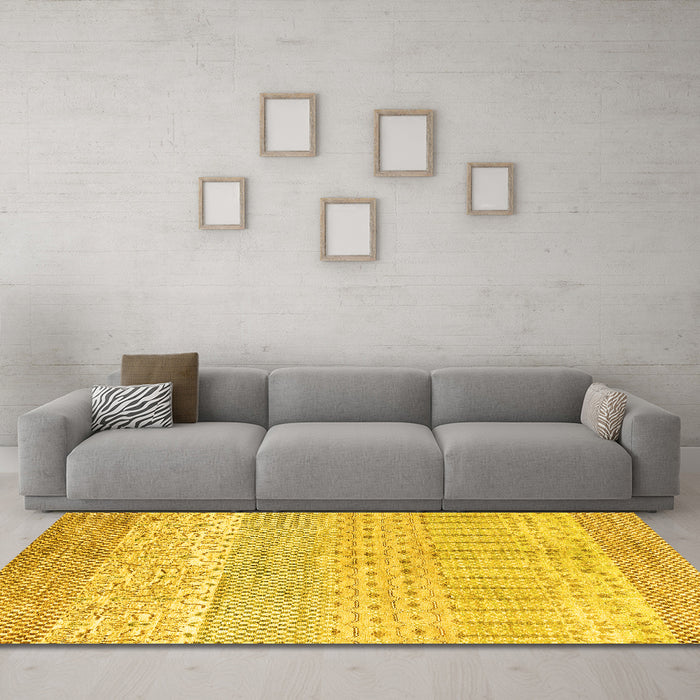 Machine Washable Oriental Yellow Modern Rug in a Living Room, wshabs1840yw
