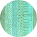 Round Machine Washable Oriental Turquoise Modern Area Rugs, wshabs1840turq