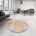 Round Abstract Deep Peach Orange Oriental Rug in a Office, abs1840