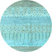 Round Machine Washable Oriental Light Blue Modern Rug, wshabs1840lblu