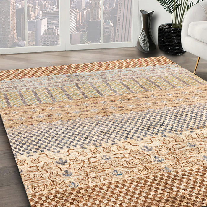 Abstract Deep Peach Orange Oriental Rug in Family Room, abs1840