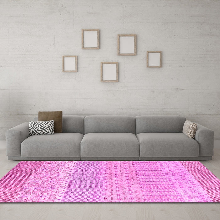 Machine Washable Oriental Pink Modern Rug in a Living Room, wshabs1840pnk