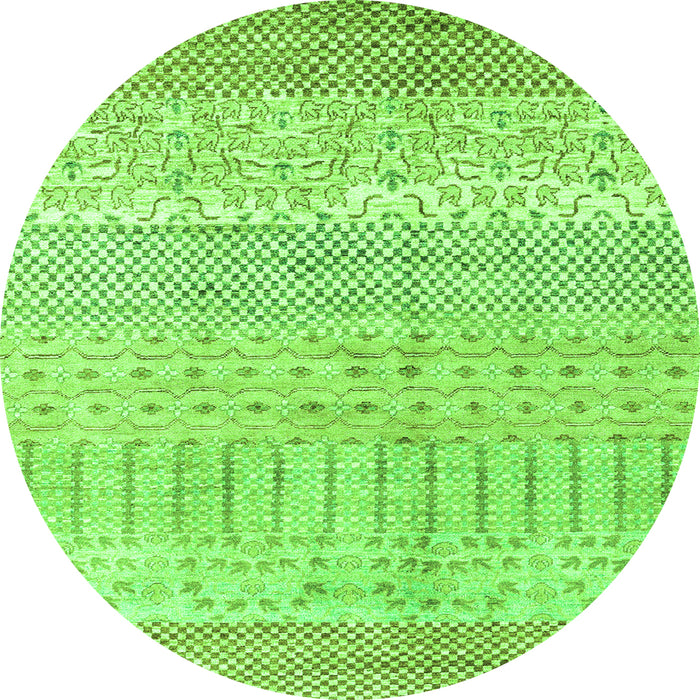 Round Machine Washable Oriental Green Modern Area Rugs, wshabs1840grn