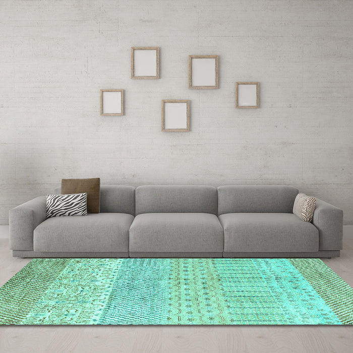 Machine Washable Oriental Turquoise Modern Area Rugs in a Living Room,, wshabs1840turq