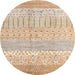 Round Abstract Deep Peach Orange Oriental Rug, abs1840